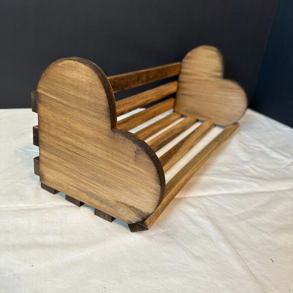 New Vintage Wood Slatted Heart Felt Shaped Hanging Rack-Shelf 14-1/2" Farmhouse - Picture 1 of 10